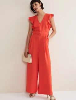 Dresses^Phase Eight Kallie V Neck Frill Jumpsuit Orange