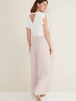 Dresses^Phase Eight Kallie V Neck Frill Jumpsuit Antique Rose/Ivory