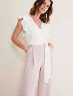 Dresses^Phase Eight Kallie V Neck Frill Jumpsuit Antique Rose/Ivory