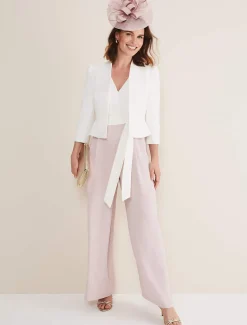 Dresses^Phase Eight Kallie V Neck Frill Jumpsuit Antique Rose/Ivory
