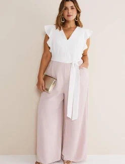 Dresses^Phase Eight Kallie V Neck Frill Jumpsuit Antique Rose/Ivory