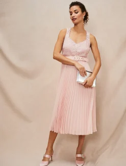 Dresses^Phase Eight Kassidy Lace Bodice Pleat Dress Petal Pink