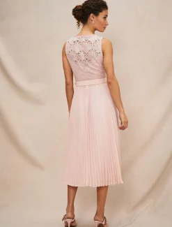 Dresses^Phase Eight Kassidy Lace Bodice Pleat Dress Petal Pink