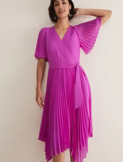 Dresses^Phase Eight Kendall Pleated Midi Dress Fuschia