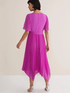 Dresses^Phase Eight Kendall Pleated Midi Dress Fuschia
