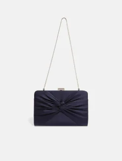 Bags^Phase Eight Kendall Satin Knot Front Clutch Bag Navy