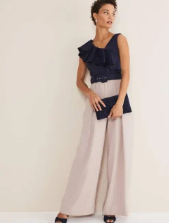 Dresses^Phase Eight Kimberley Frill Jumpsuit Perussian Blue/Taupe