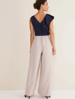 Dresses^Phase Eight Kimberley Frill Jumpsuit Perussian Blue/Taupe