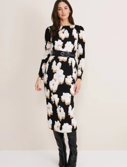 Dresses^Phase Eight Kinzlee Printed Jersey Dress Black/Ivory