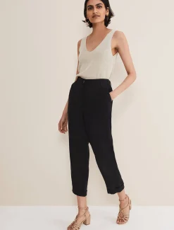 Trousers & Shorts^Phase Eight Klarra Tapered Linen Trouser Black