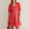 Dresses^Phase Eight Krystal Cotton Abstract Mini Dress Pink/Red