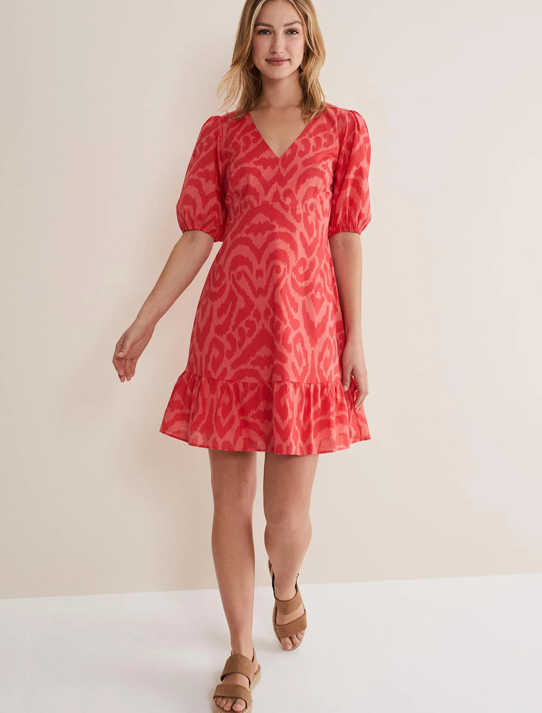 Dresses^Phase Eight Krystal Cotton Abstract Mini Dress Pink/Red