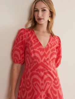 Dresses^Phase Eight Krystal Cotton Abstract Mini Dress Pink/Red