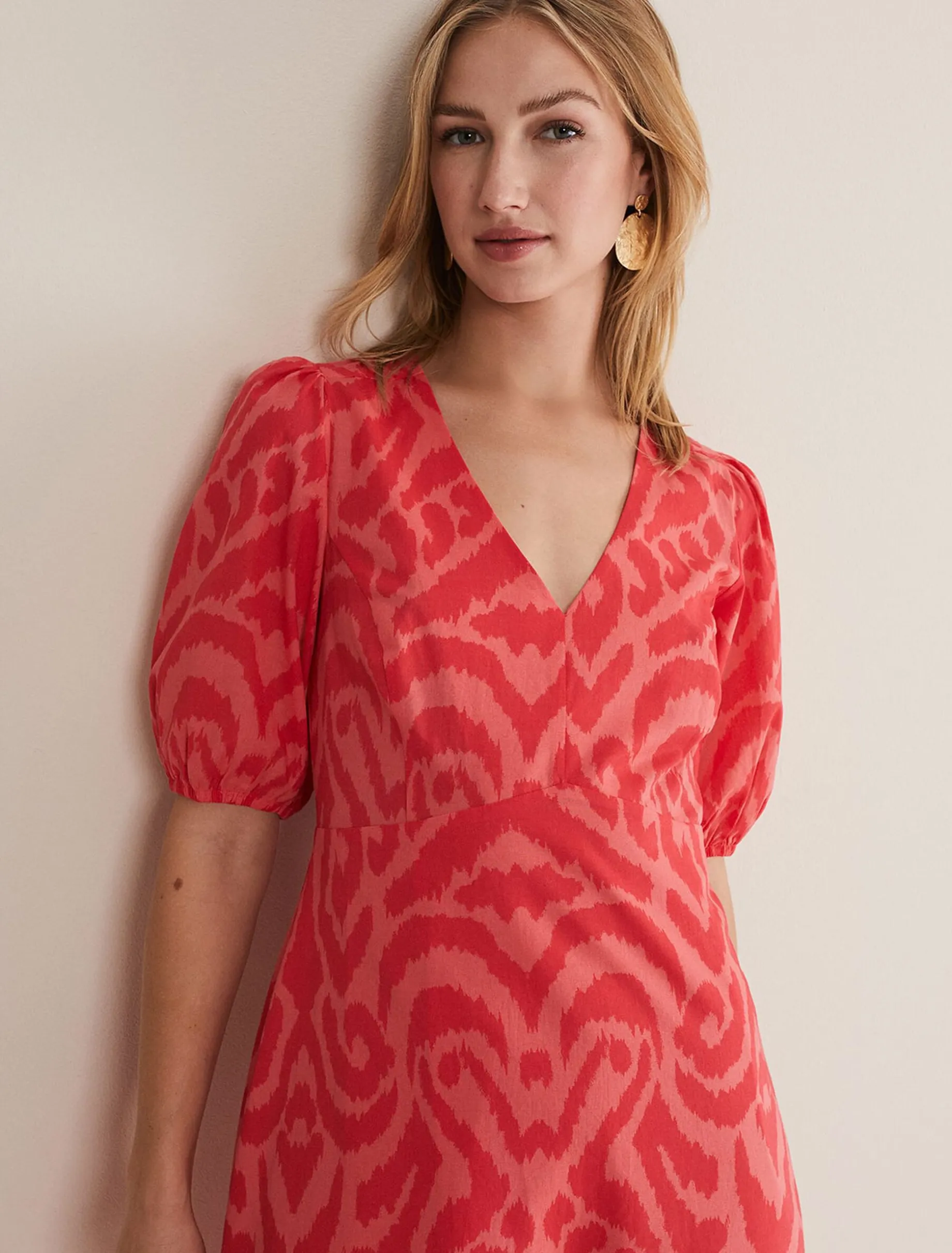 Dresses^Phase Eight Krystal Cotton Abstract Mini Dress Pink/Red