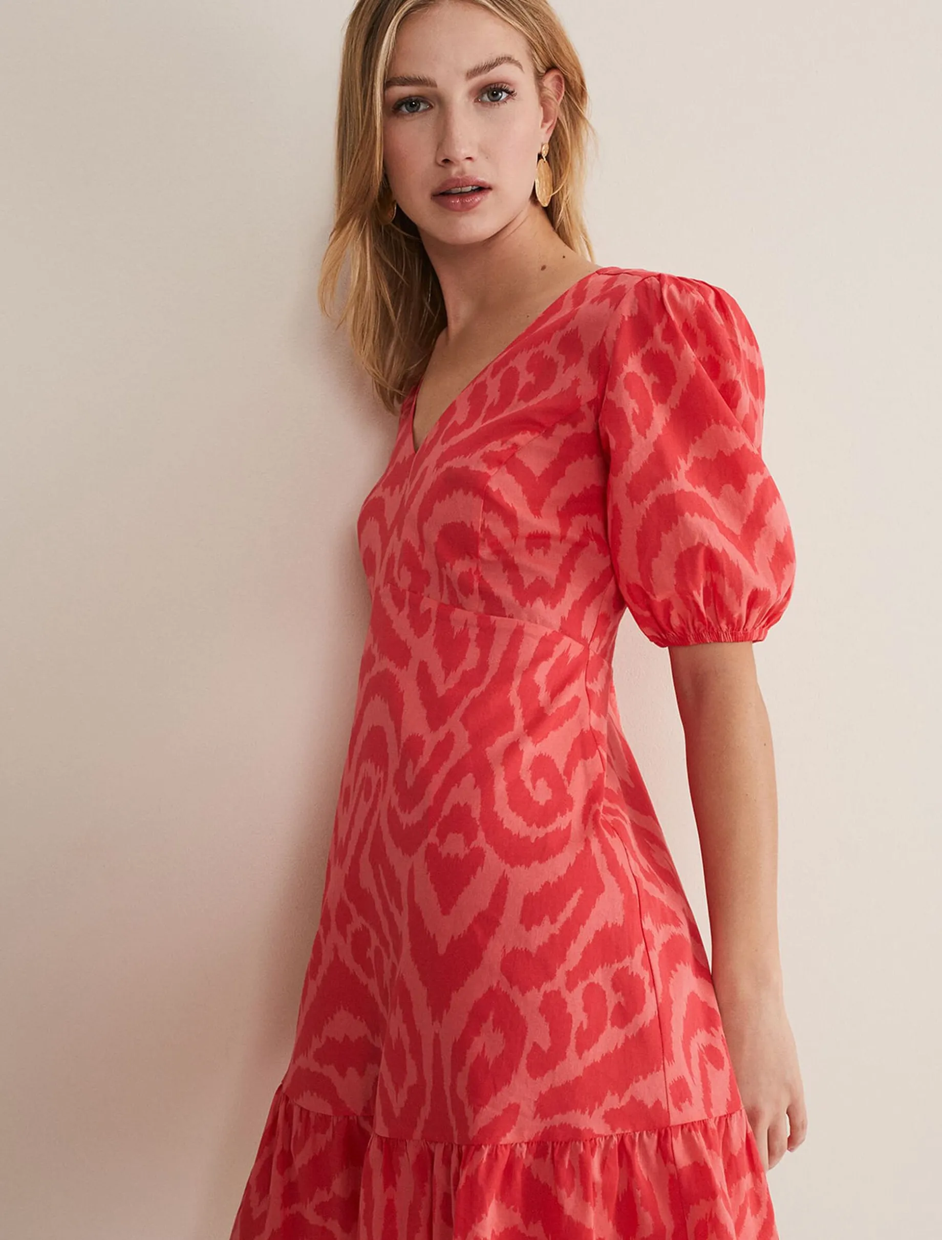 Dresses^Phase Eight Krystal Cotton Abstract Mini Dress Pink/Red