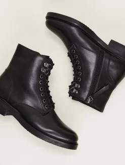 Boots^Phase Eight Lace Up Leather Flat Boots Black