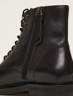 Boots^Phase Eight Lace Up Leather Flat Boots Black