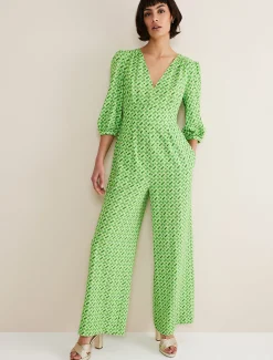 Dresses^Phase Eight Lacey Abstract Wide Leg Jumpsuit Green