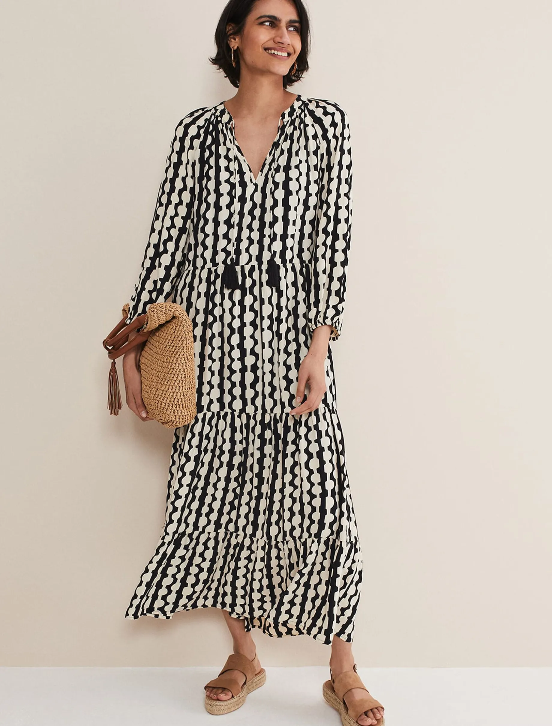 Dresses^Phase Eight Lara Midi Dress Black/Ivory
