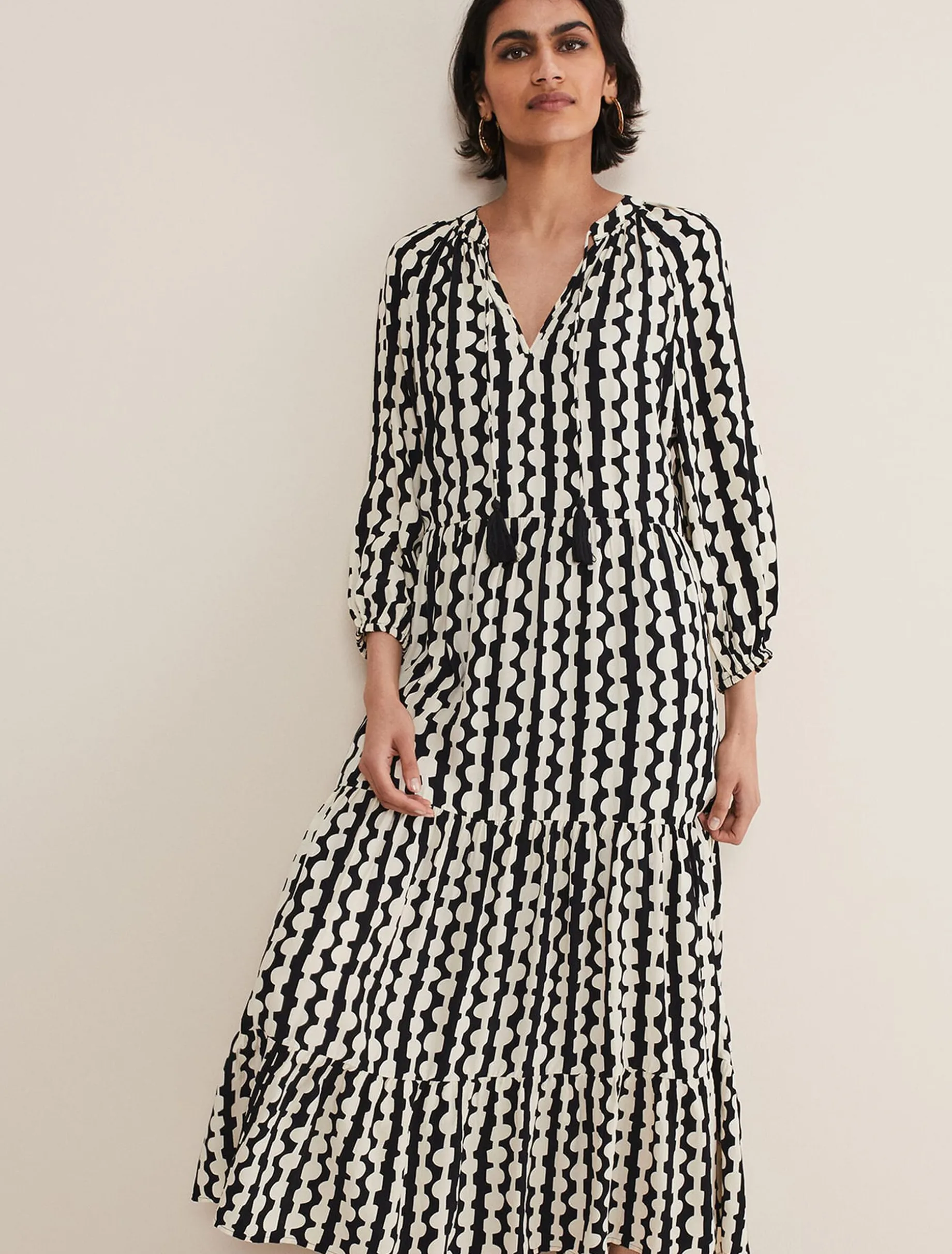 Dresses^Phase Eight Lara Midi Dress Black/Ivory