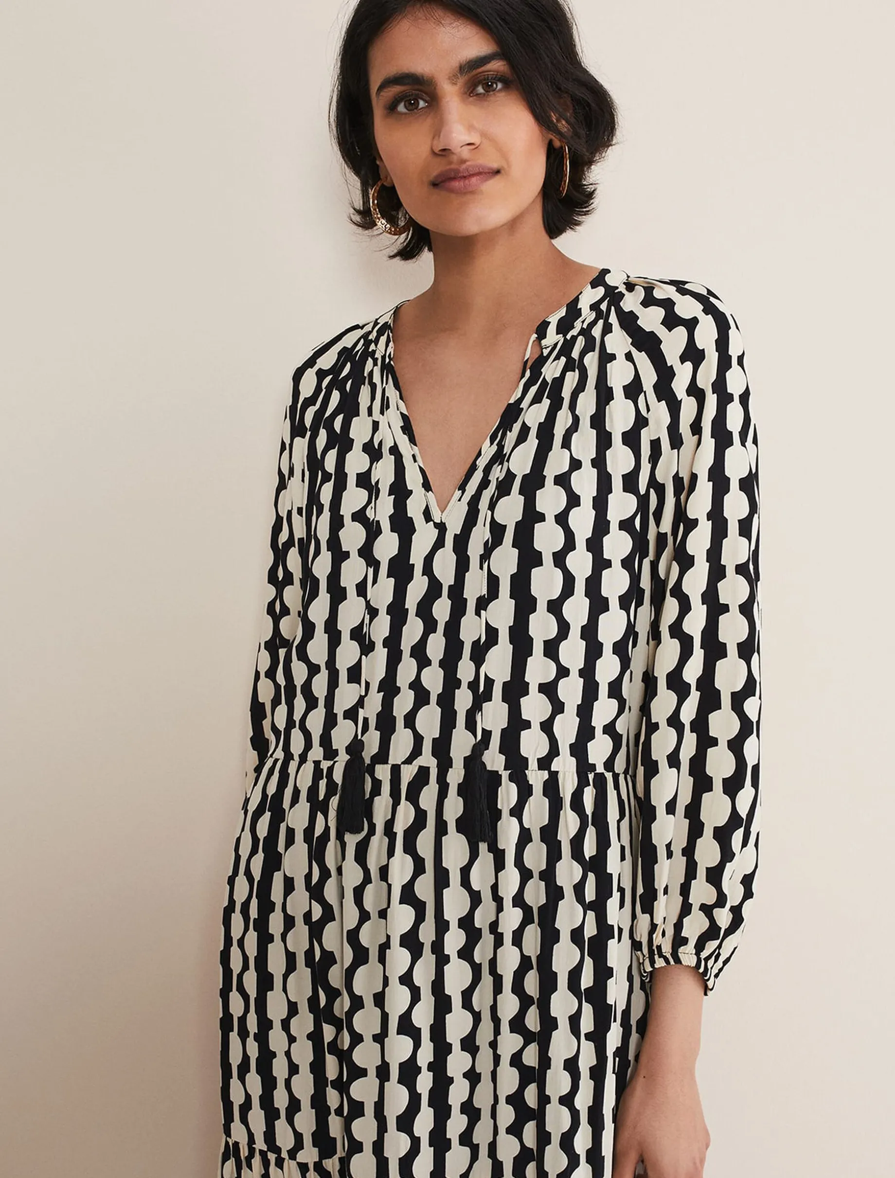 Dresses^Phase Eight Lara Midi Dress Black/Ivory