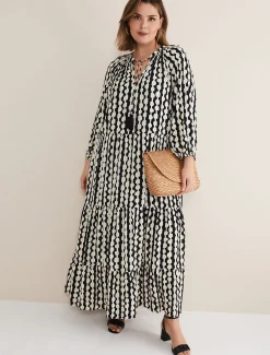Dresses^Phase Eight Lara Midi Dress Black/Ivory