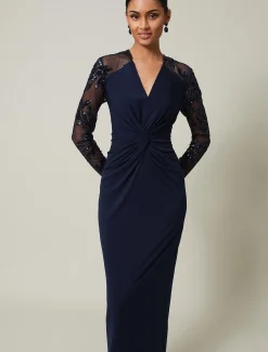 Dresses^Phase Eight Layton Sequin Jersey Maxi Dress Navy