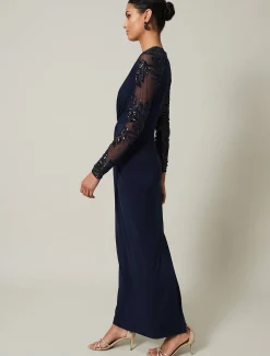 Dresses^Phase Eight Layton Sequin Jersey Maxi Dress Navy