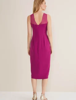 Dresses^Phase Eight Leah Ruched Midi Dress Magenta