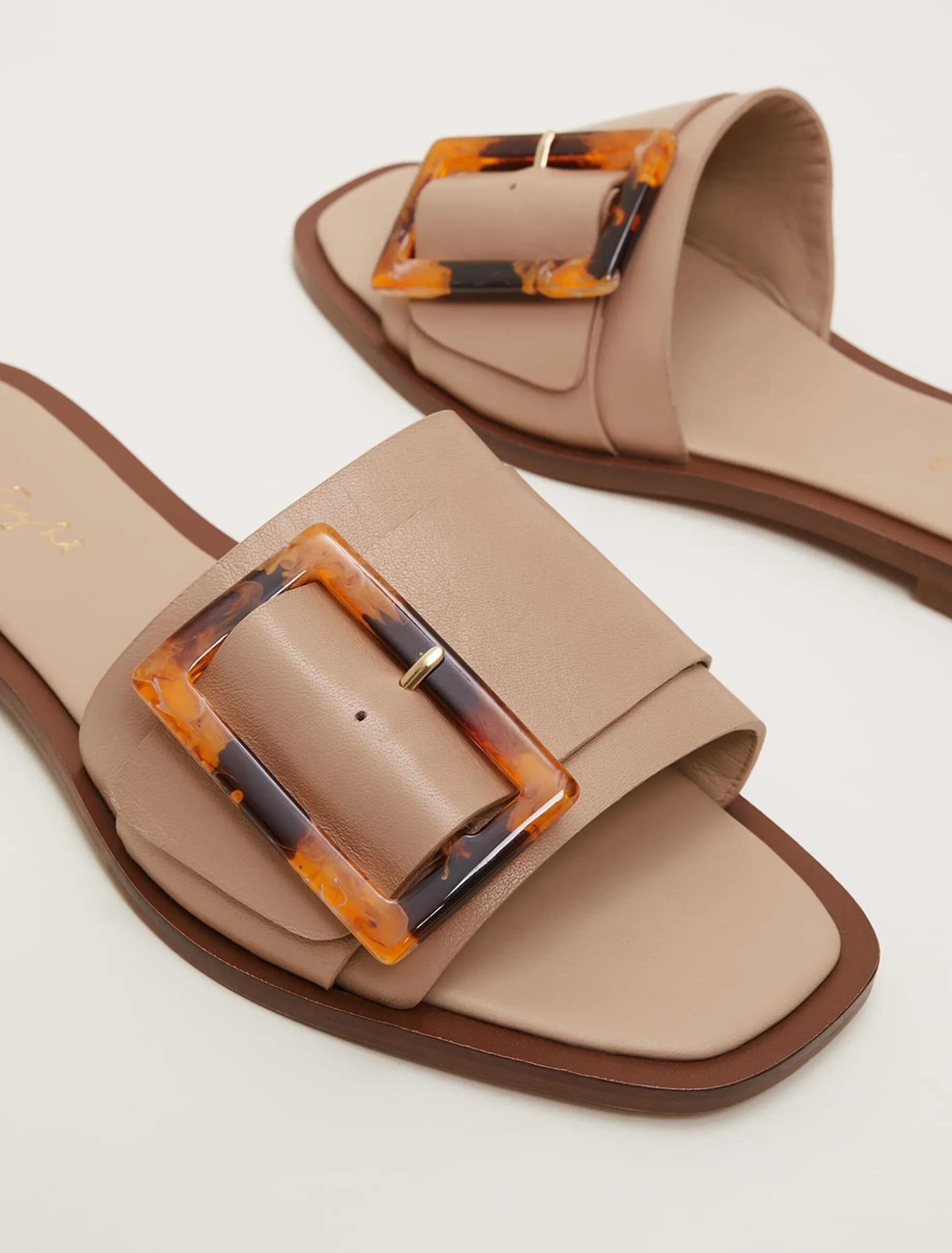 Sandals & Wedges^Phase Eight Leather Buckle Flat Sandals Neutral
