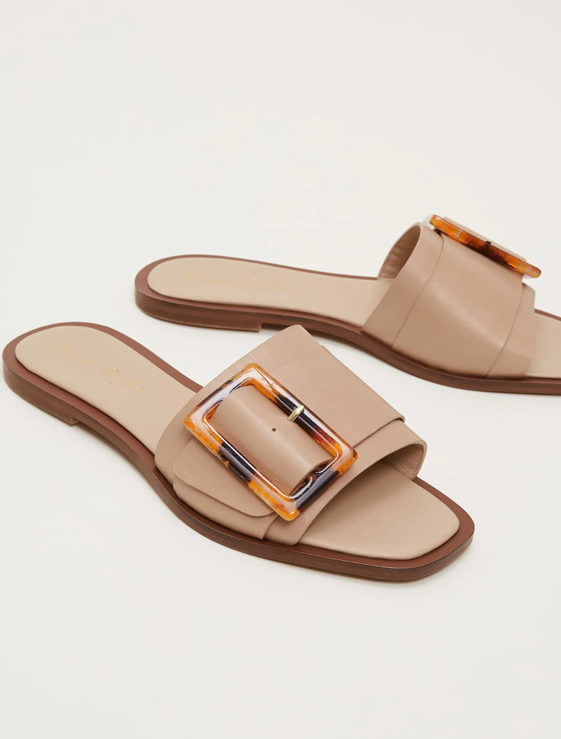 Sandals & Wedges^Phase Eight Leather Buckle Flat Sandals Neutral