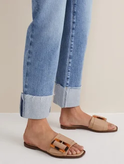 Sandals & Wedges^Phase Eight Leather Buckle Flat Sandals Neutral