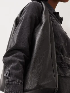 Bags^Phase Eight Leather Hobo Slouch Bag Black