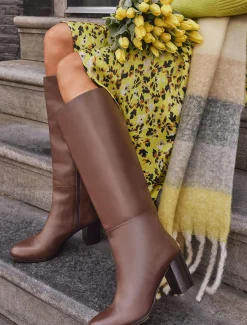 Heels^Phase Eight Leather Knee High Boots Chocolate