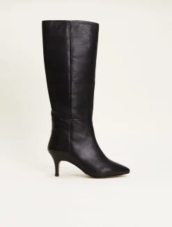 Heels^Phase Eight Leather Panelled Knee High Boot Black