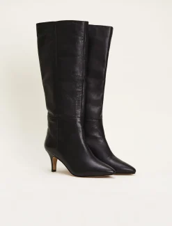 Heels^Phase Eight Leather Panelled Knee High Boot Black
