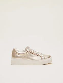 Flats^Phase Eight Leather Platform Trainers Gold