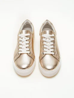 Flats^Phase Eight Leather Platform Trainers Gold