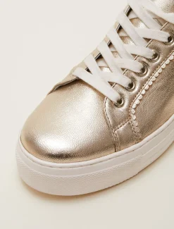 Flats^Phase Eight Leather Platform Trainers Gold