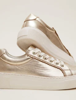 Flats^Phase Eight Leather Platform Trainers Gold
