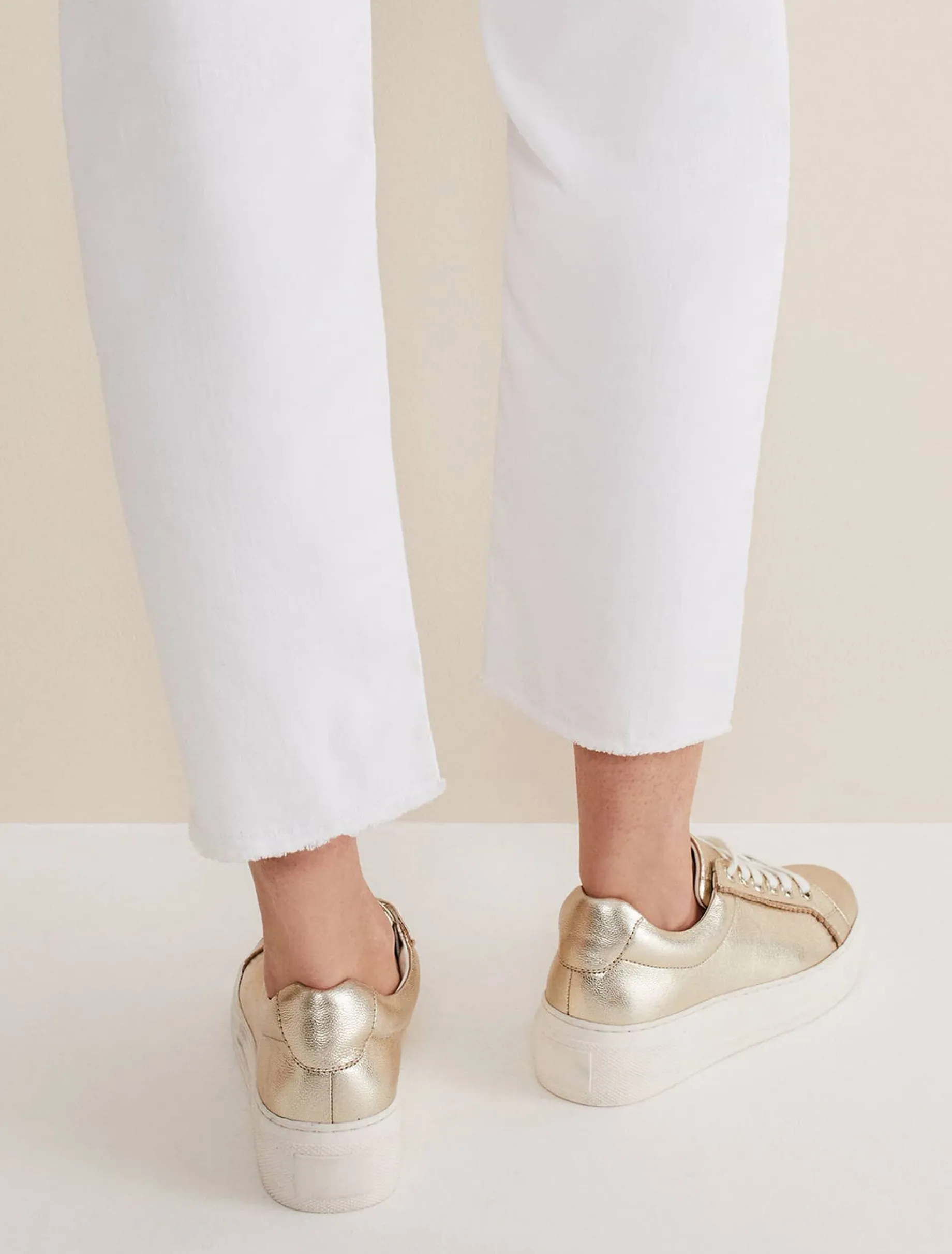 Flats^Phase Eight Leather Platform Trainers Gold