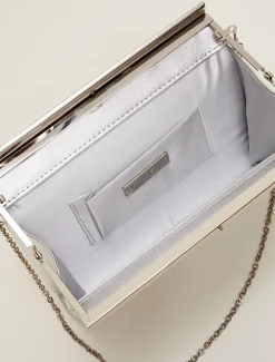 Bags^Phase Eight Leather Slim Clutch Bag Silver
