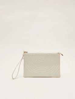 Bags^Phase Eight Leather Stitch Detail Clutch Bag Cream