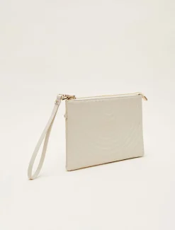 Bags^Phase Eight Leather Stitch Detail Clutch Bag Cream