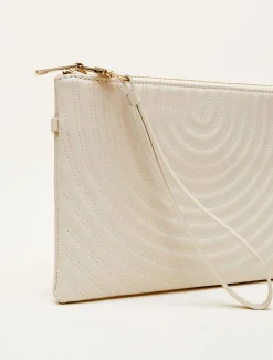 Bags^Phase Eight Leather Stitch Detail Clutch Bag Cream