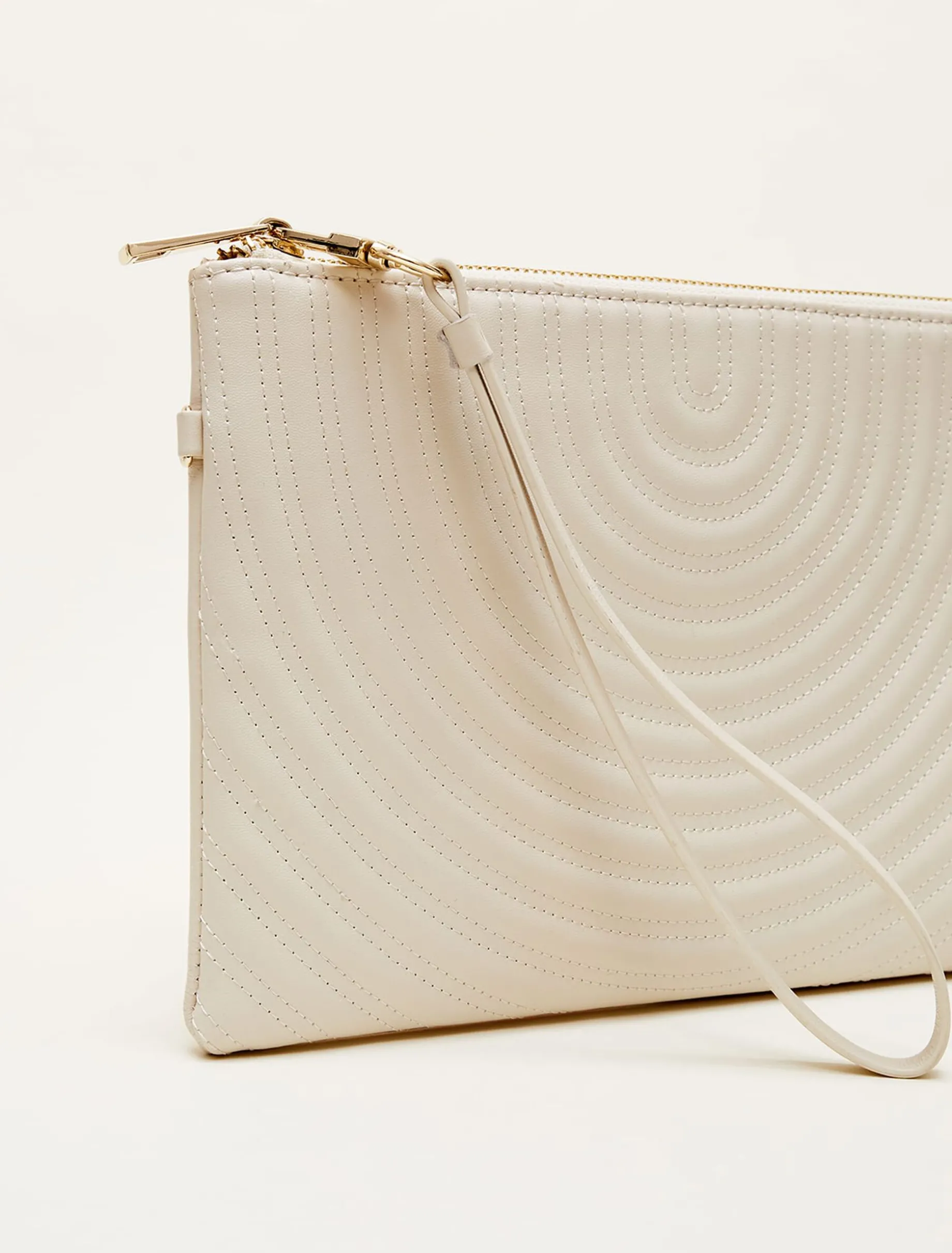 Bags^Phase Eight Leather Stitch Detail Clutch Bag Cream