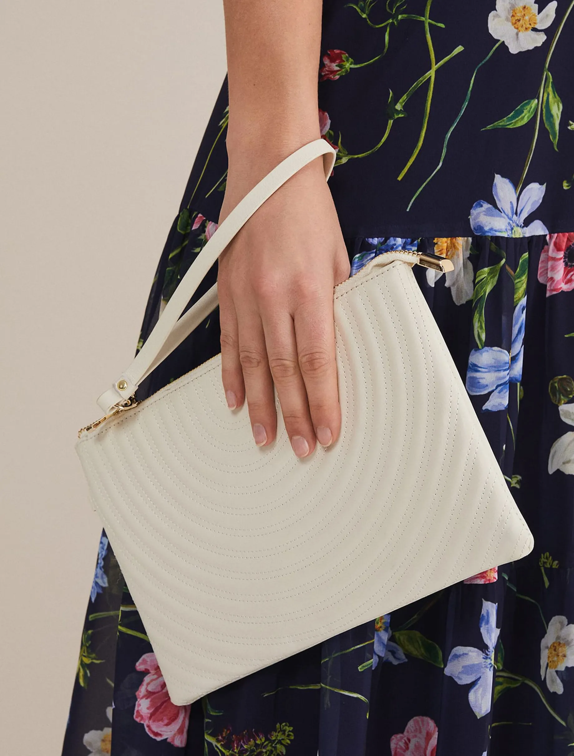 Bags^Phase Eight Leather Stitch Detail Clutch Bag Cream