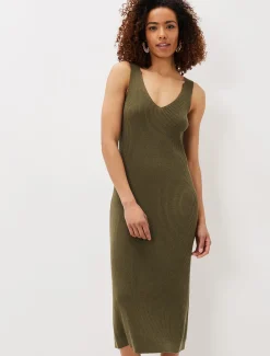 Dresses^Phase Eight Lindan Ribbed Knit Midi Dress Khaki