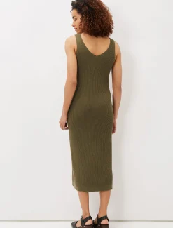 Dresses^Phase Eight Lindan Ribbed Knit Midi Dress Khaki