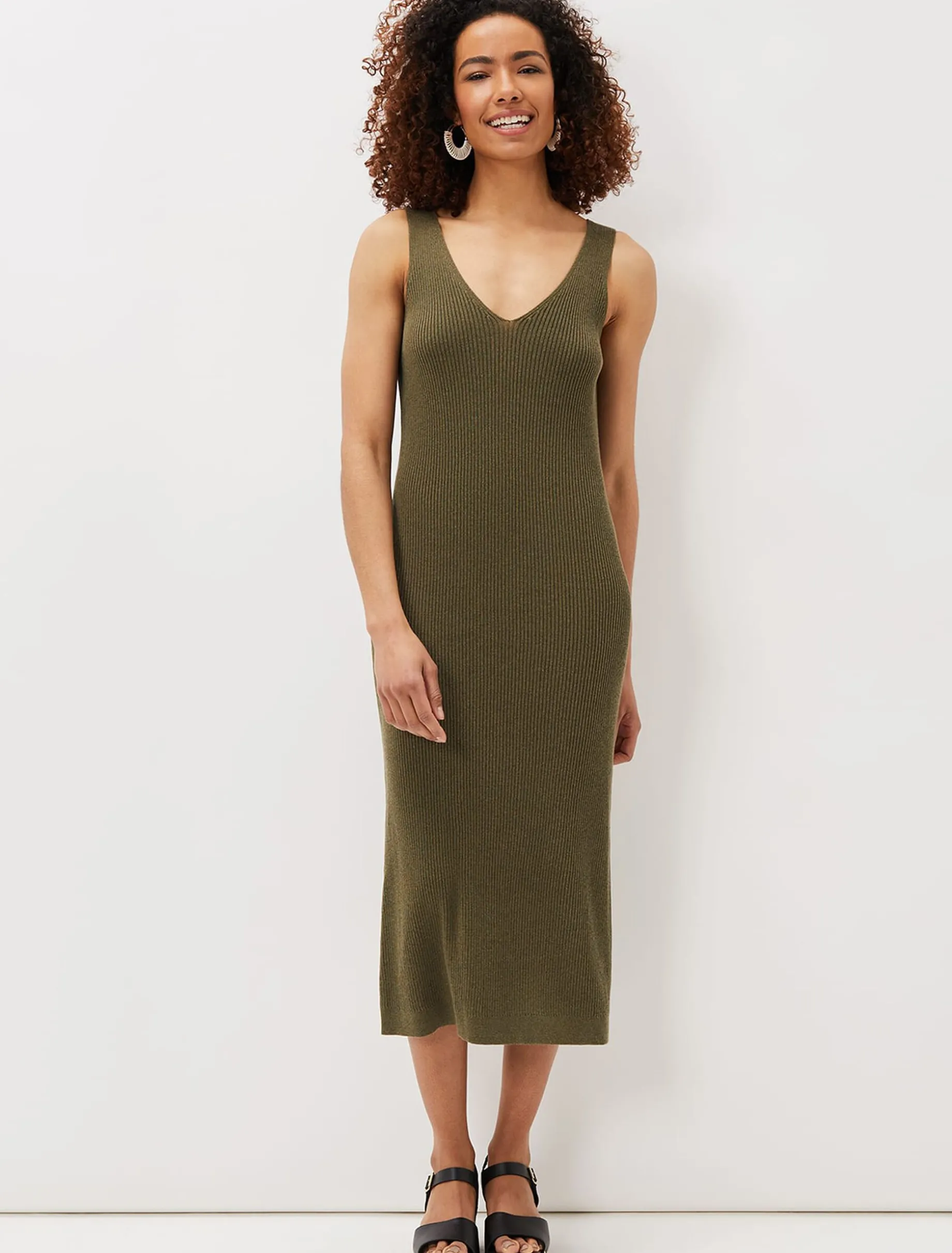 Dresses^Phase Eight Lindan Ribbed Knit Midi Dress Khaki